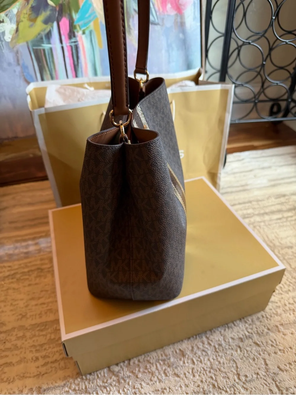 Michael Kors Brown Signature Shoulder Bucket Bag